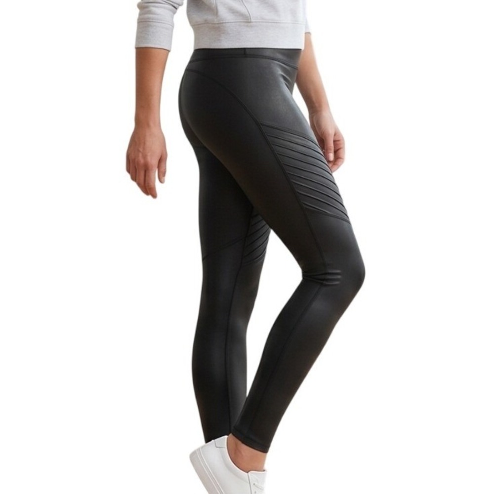 Spanx Faux Leather Moto Leggings Black‎ Women Medium High Rise Shaping 20136R